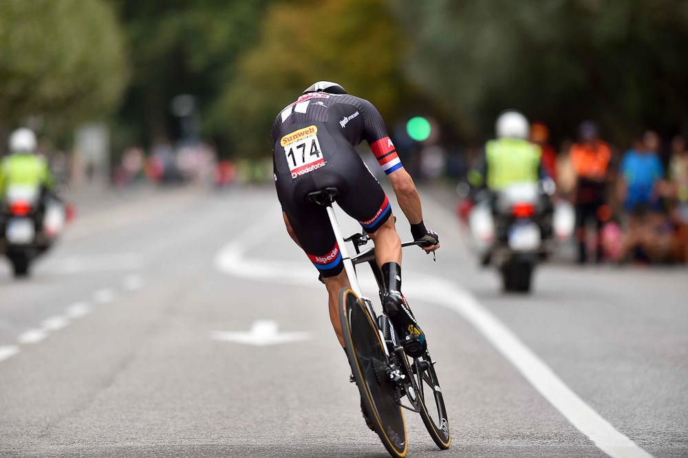 Tom Dumoulin (Giant-Alpecin) in action during stage 17 of the Vuelta a Espana.