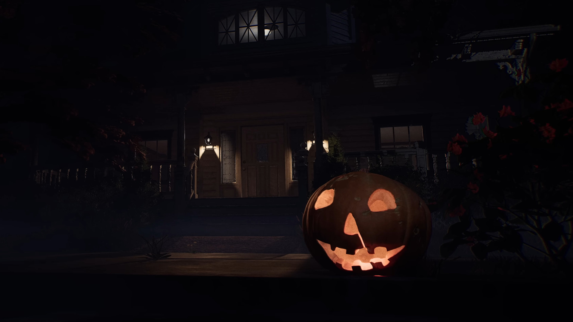 A pumpkin outside a house during Halloween: The Game