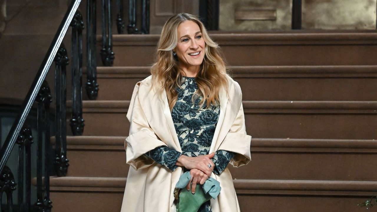 Sarah Jessica Parker is seen on the set of &quot;And Just Like That...&quot; Season 2 