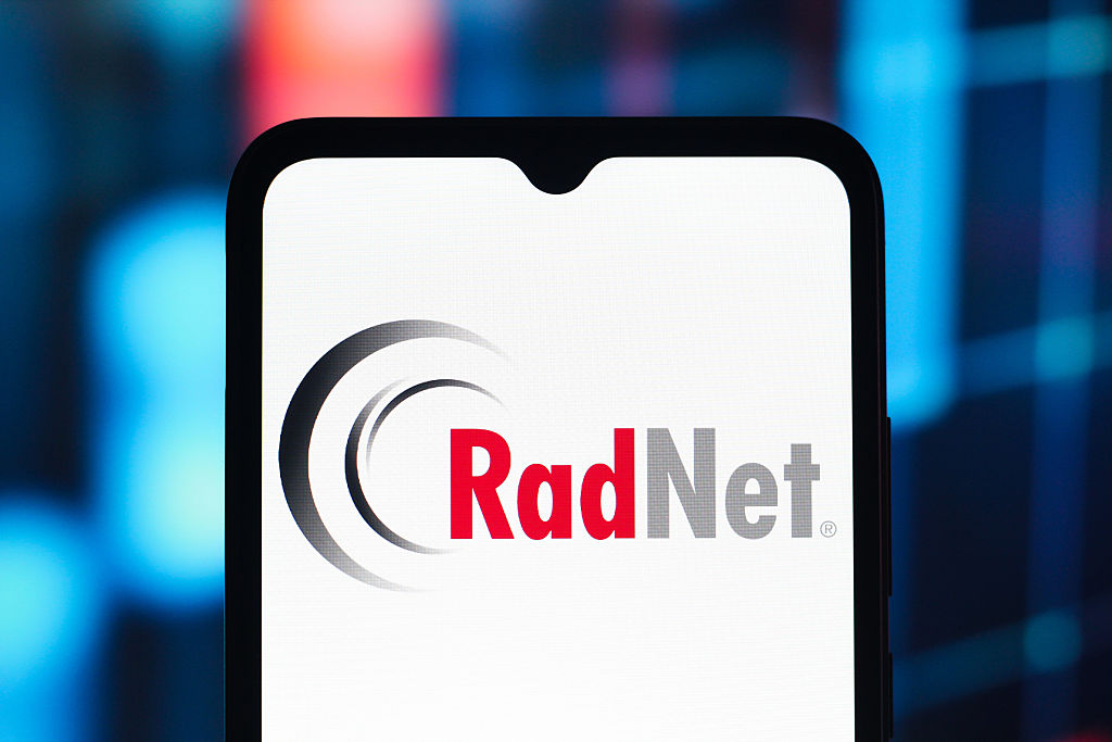 The RadNet logo displayed on a smartphone screen