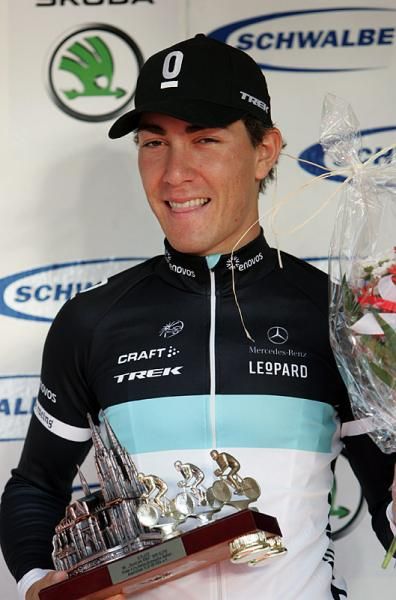 Third-place finisher Giacomo Nizzolo (Leopard Trek) on the podium.