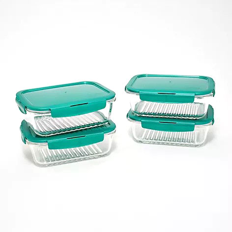 QVC, LocknLock Set of 4 Rectangle Glass Containers with Wave Bottom