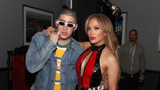 JLo and Bad Bunny posing together in 2018