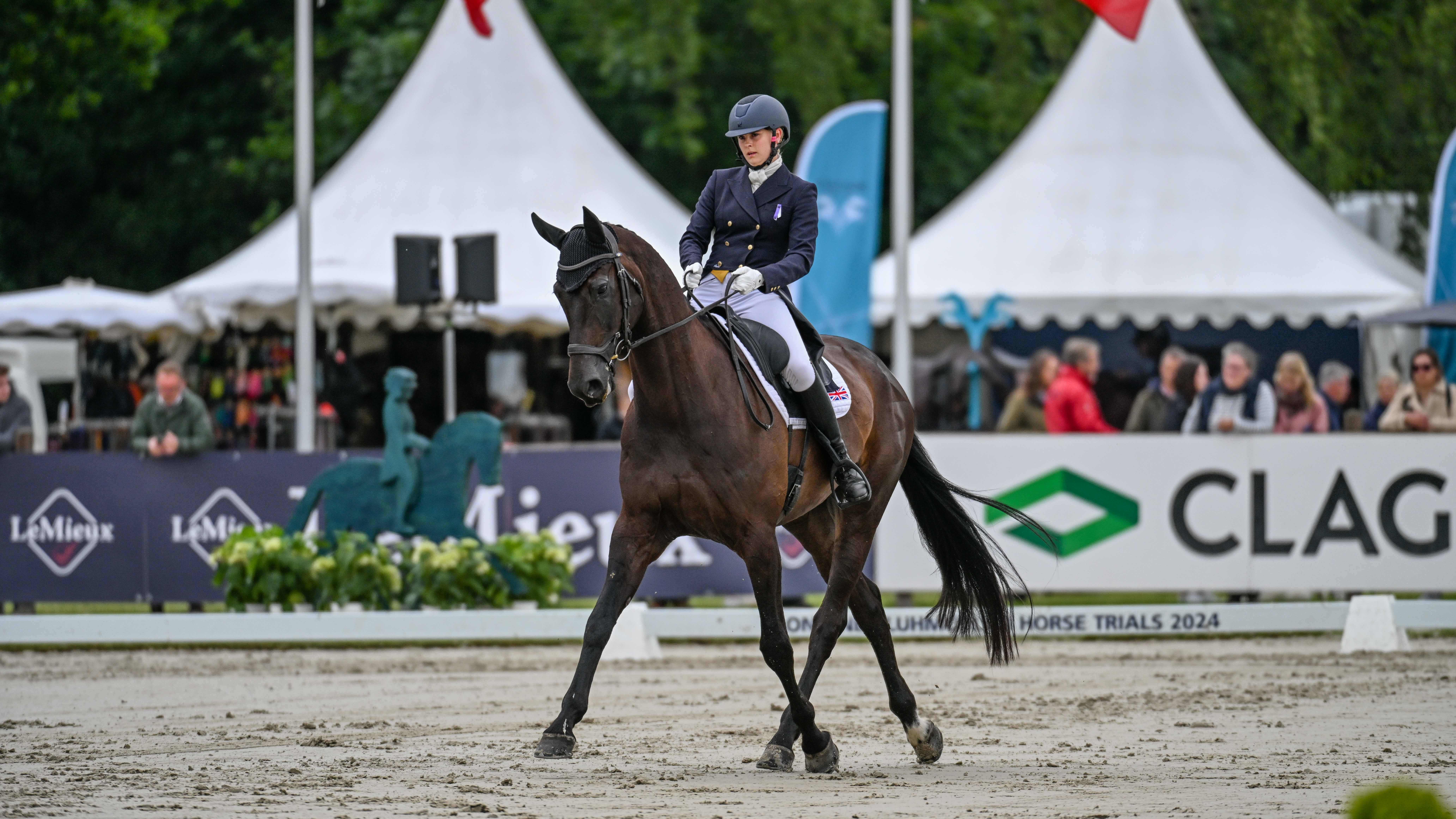 British riders Storm Straker, pictured, and Caroline Harris made their five-star debuts in the first day of Luhm&amp;uuml;hlen Horse Trials dressage.