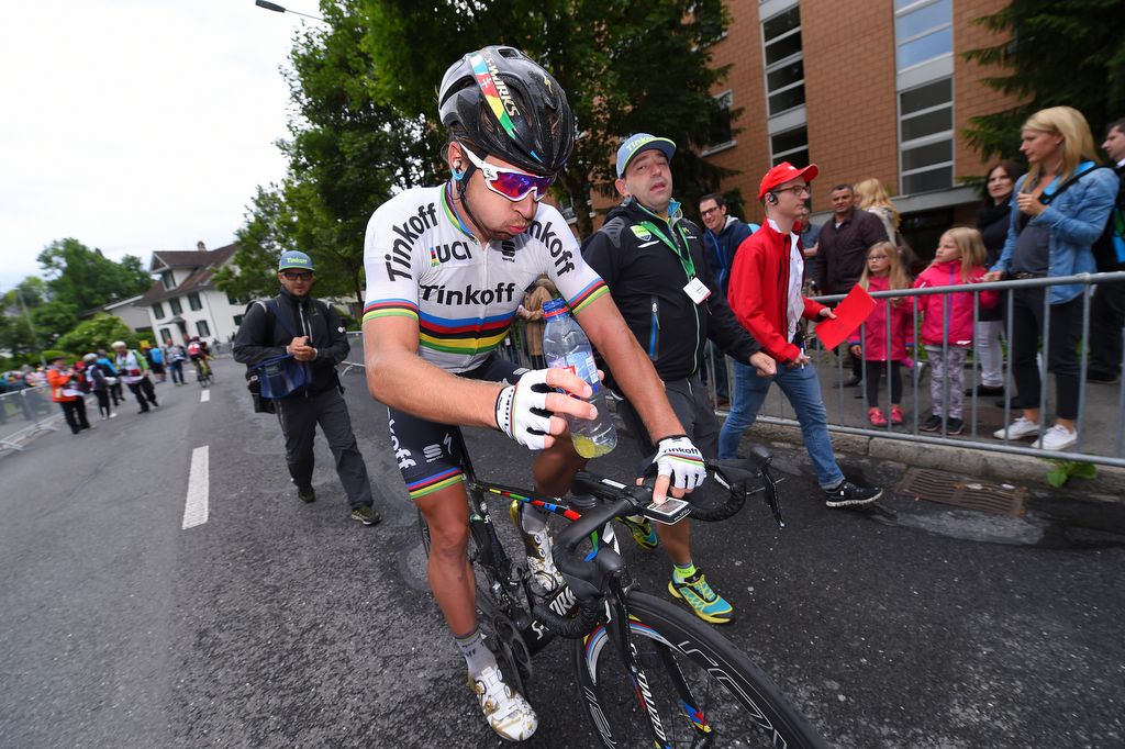Peter Sagan (Tinkoff) takes a drink after his stage 1