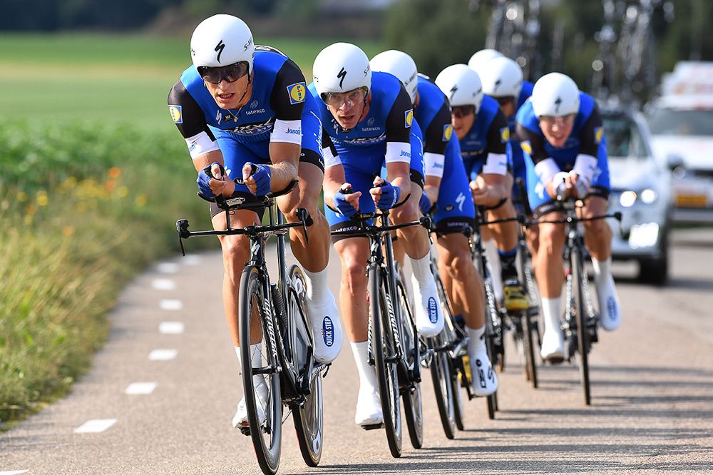 Etixx-QuickStep on the way to second place in the Eneco Tour team time trial