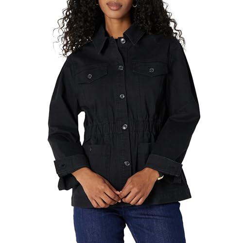 Amazon Essentials Women's Relaxed-Fit Dropped Shoulder Midweight Cotton Twill Jacket, Black, Large