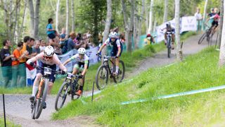 The 2024 XC Women's field racing at Glentress