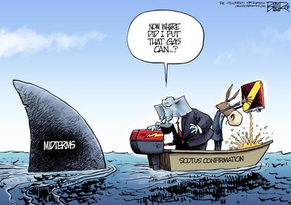 Political cartoon U.S. Democrats Republicans midterms Brett Kavanaugh confirmation hearings
