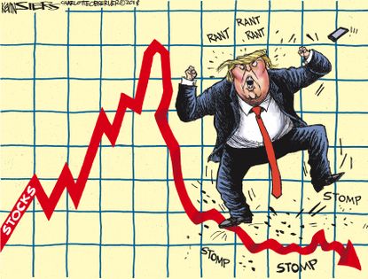 Political cartoon U.S. Trump rant stock markets fall