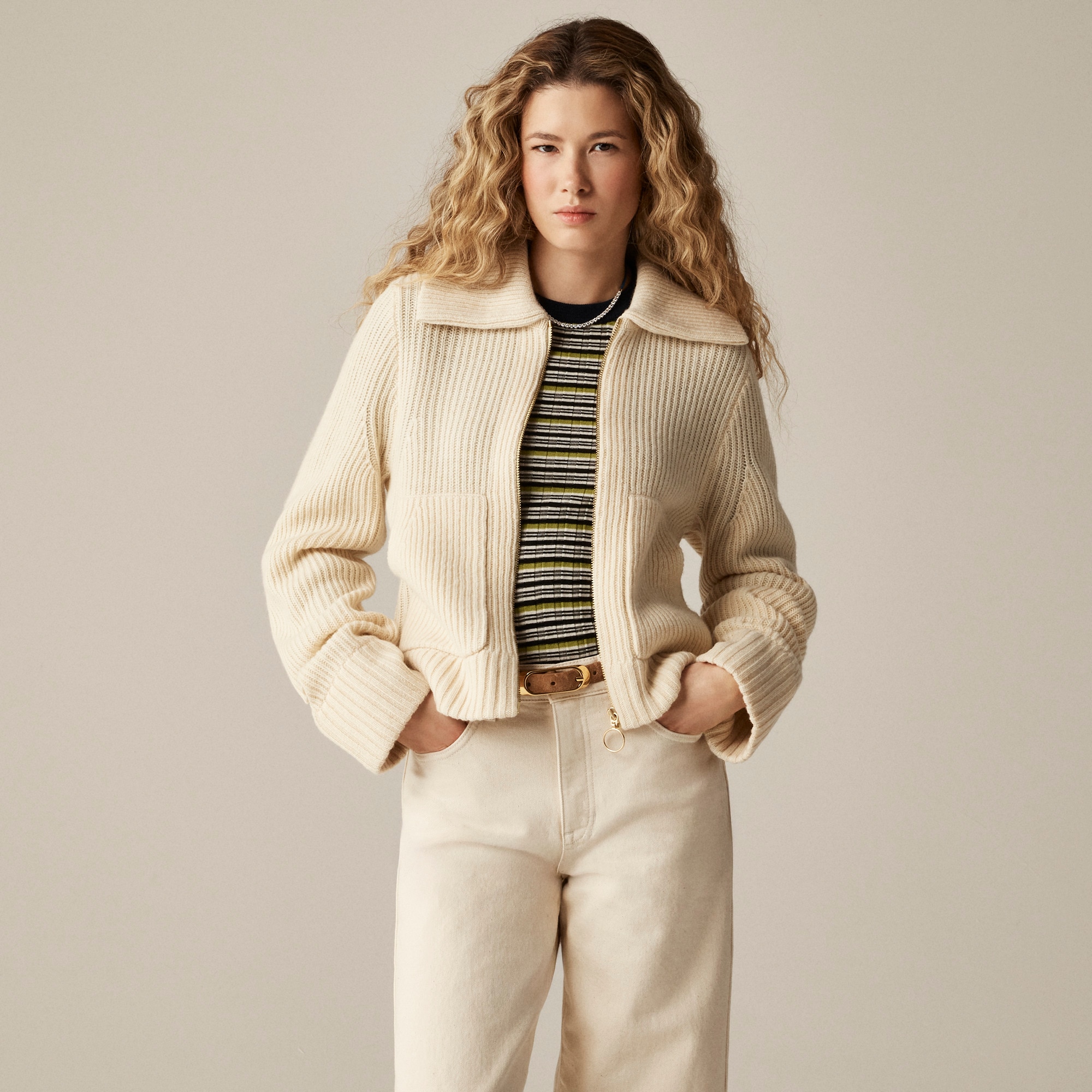 Collared Full-Zip Sweater in Merino Wool