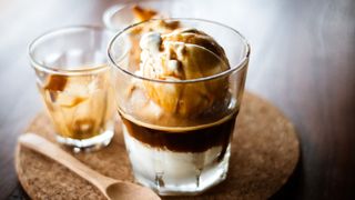 Glasses with espresso and ice cream