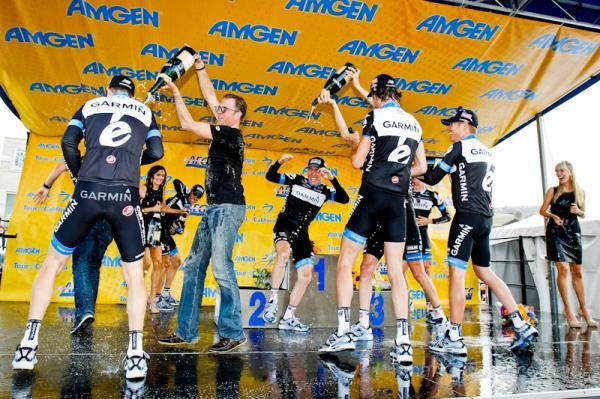 Garmin-Cervelo celebrate in style after taking out the teams classification of the Tour of California.