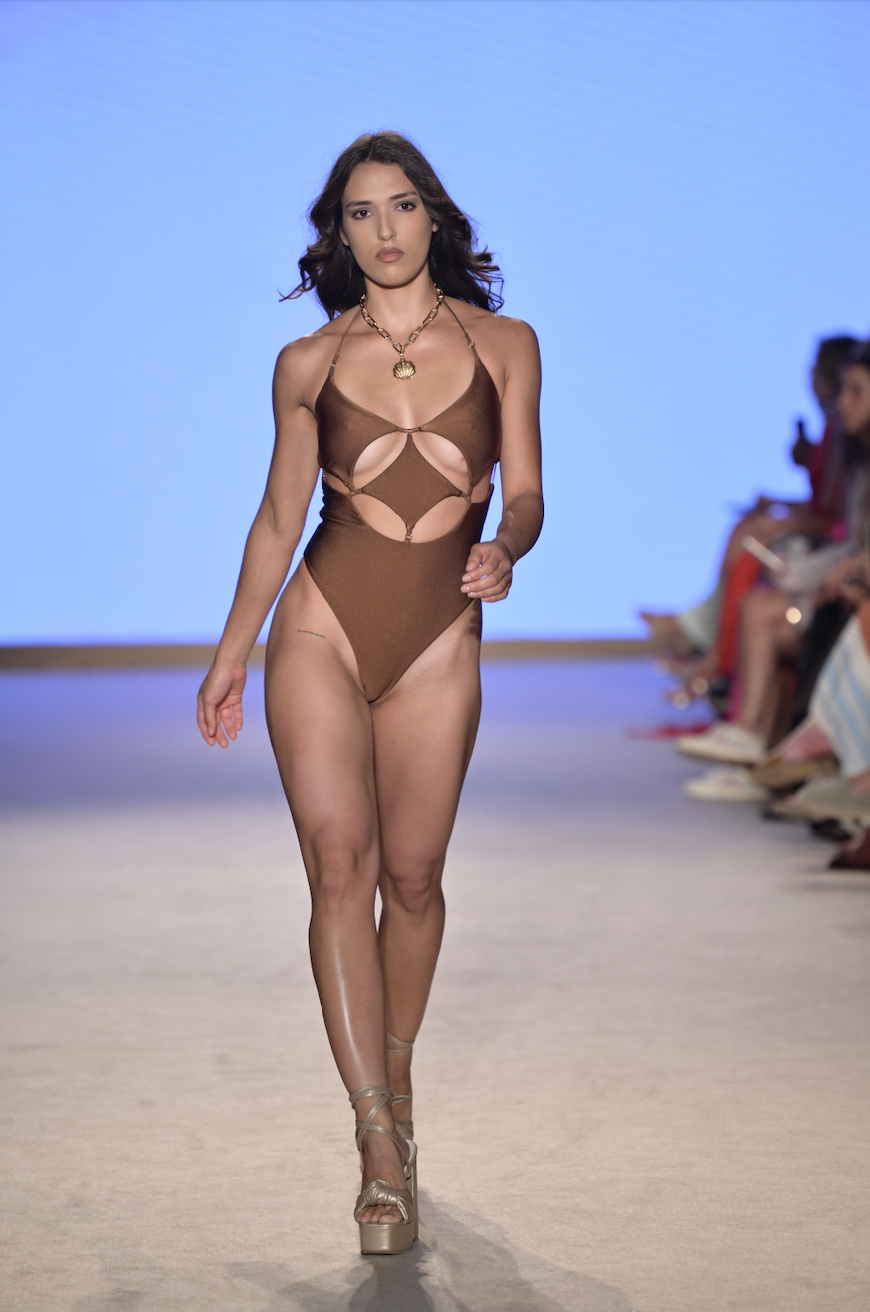 Leslie Amon model on the runway during Paraiso Miami Swim Week.