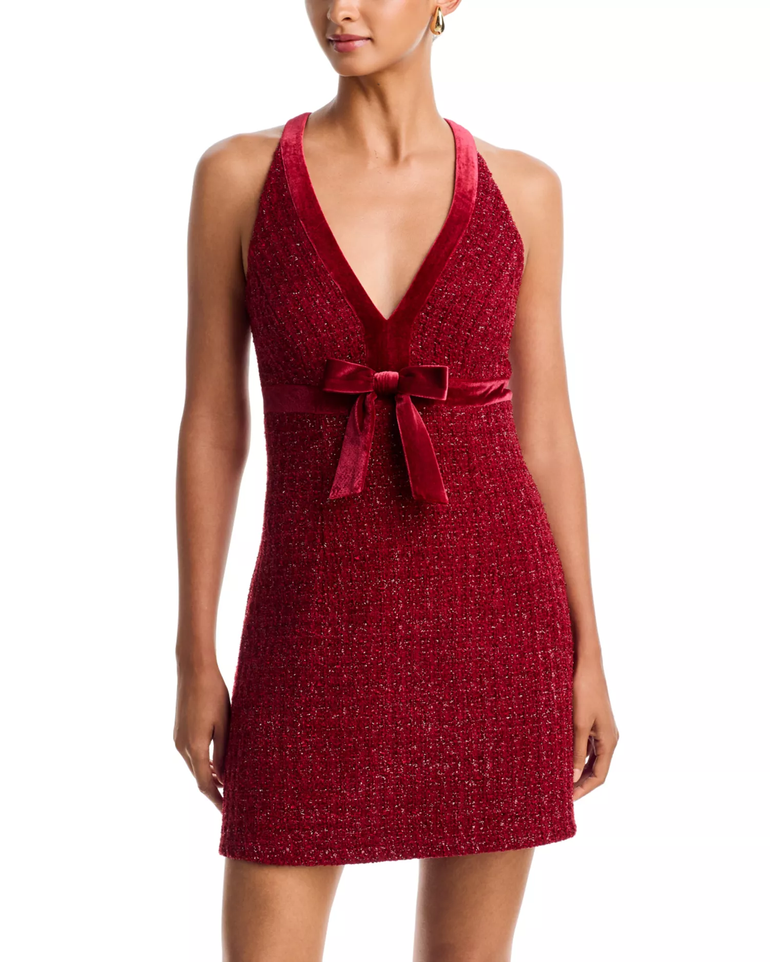 AQUA x Nicky Hilton, Sleeveless Tweed Bow Detail Dress
