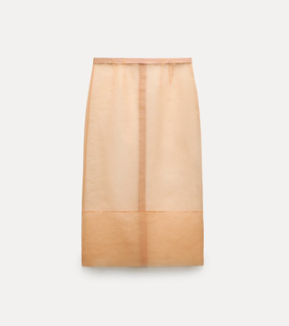 Zara Organza Midi Skirt in front of a plain backdrop