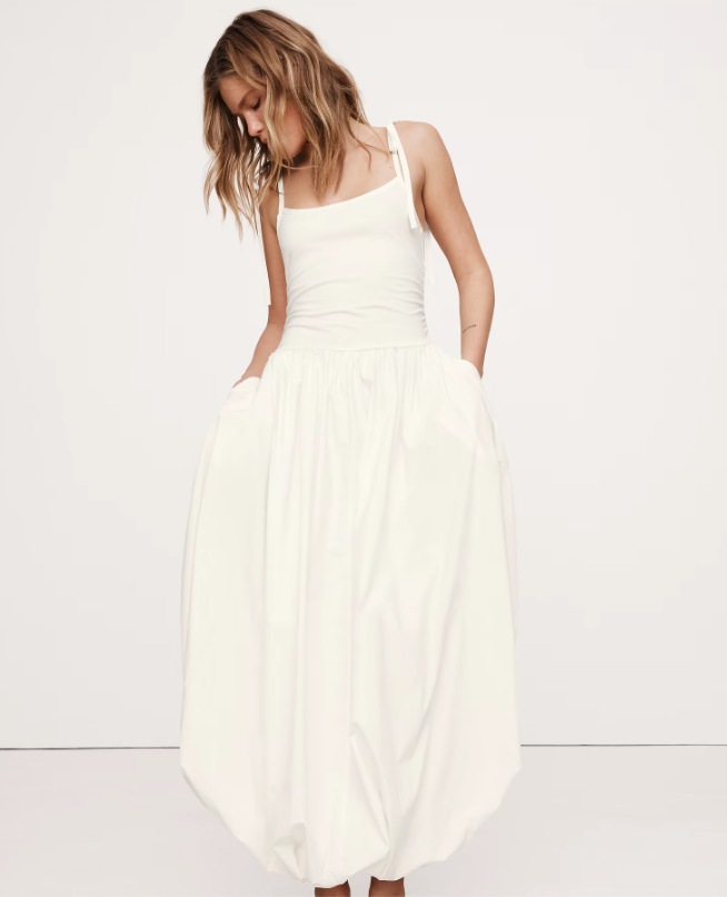 Banana Republic, Mixed Media Bubble-Hem Maxi Dress`