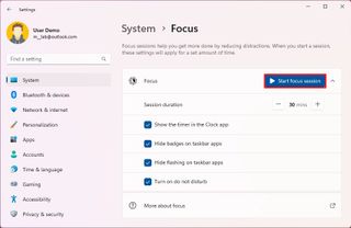 Windows 11 22H2 Focus settings