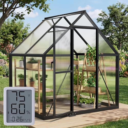 6x4ft Greenhouse With Hygrometer, Windproof Warm Plant Green Houses