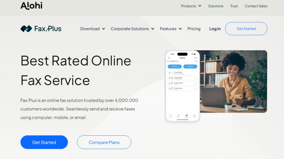 Website screenshot of Fax.Plus (November, 2025)