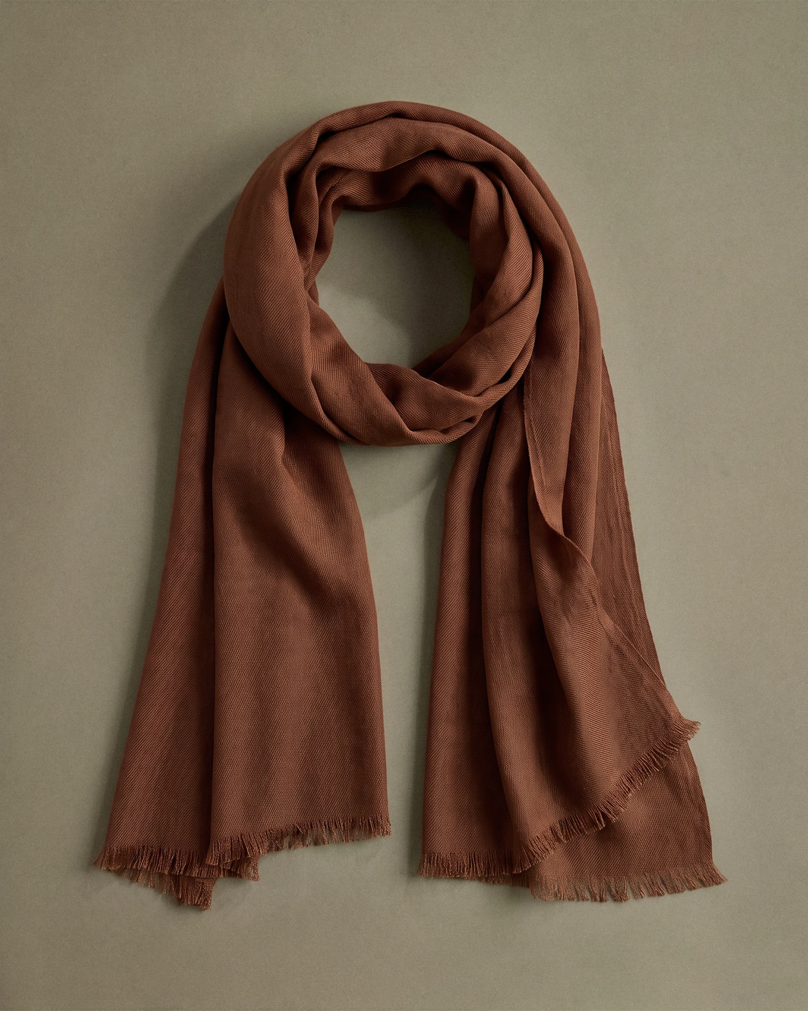 Featherweight Cashmere Silk Frayed Edge Scarf in Brown