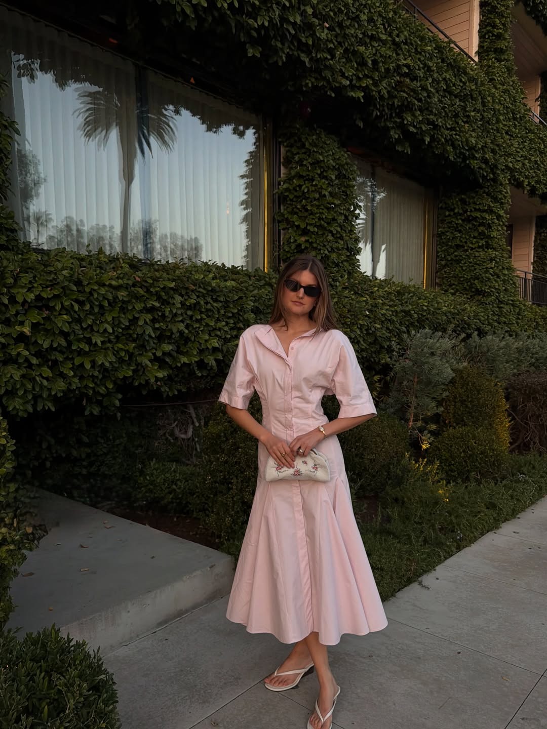 Sara Walker in a pink dress
