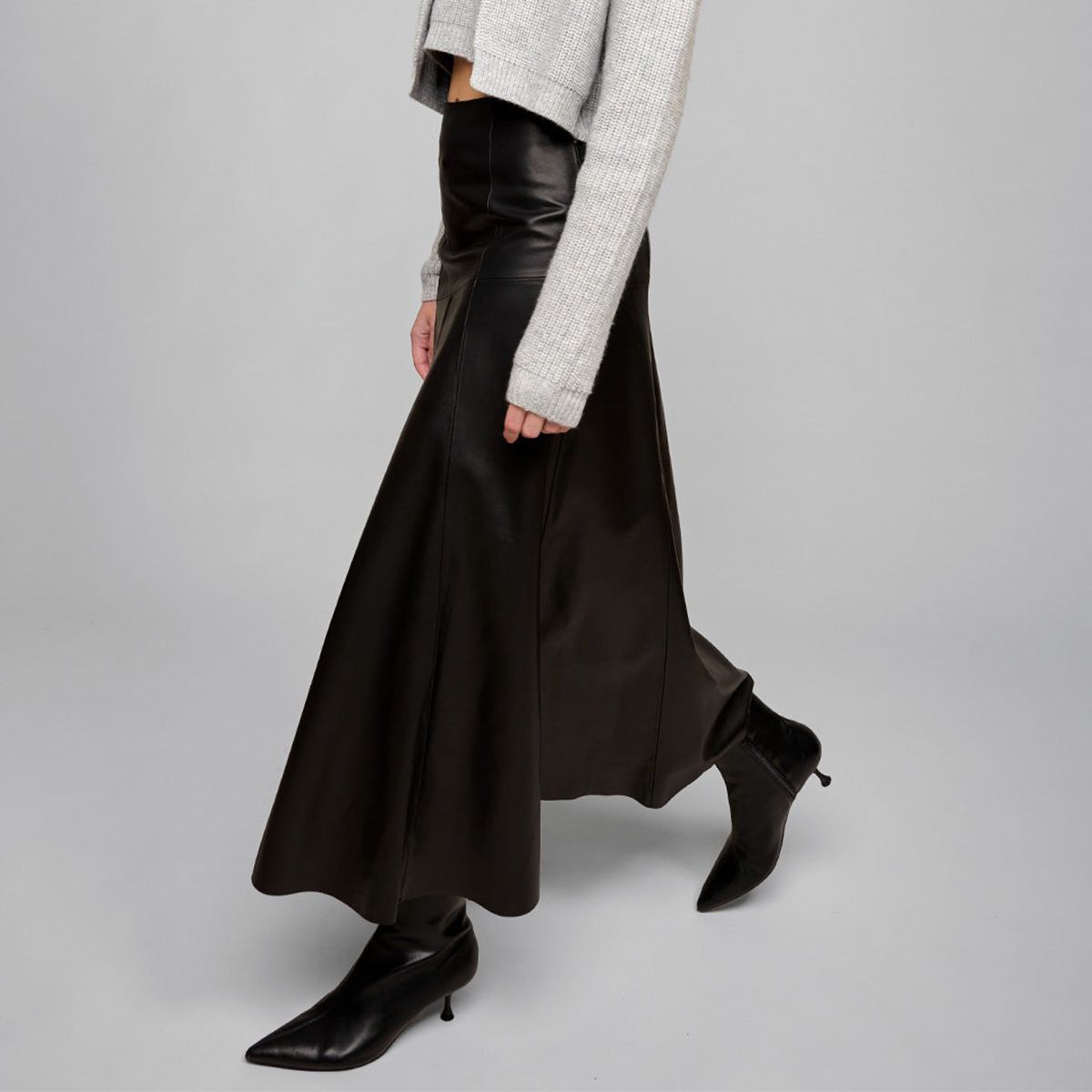 Black Leather Paneled Maxi Skirt