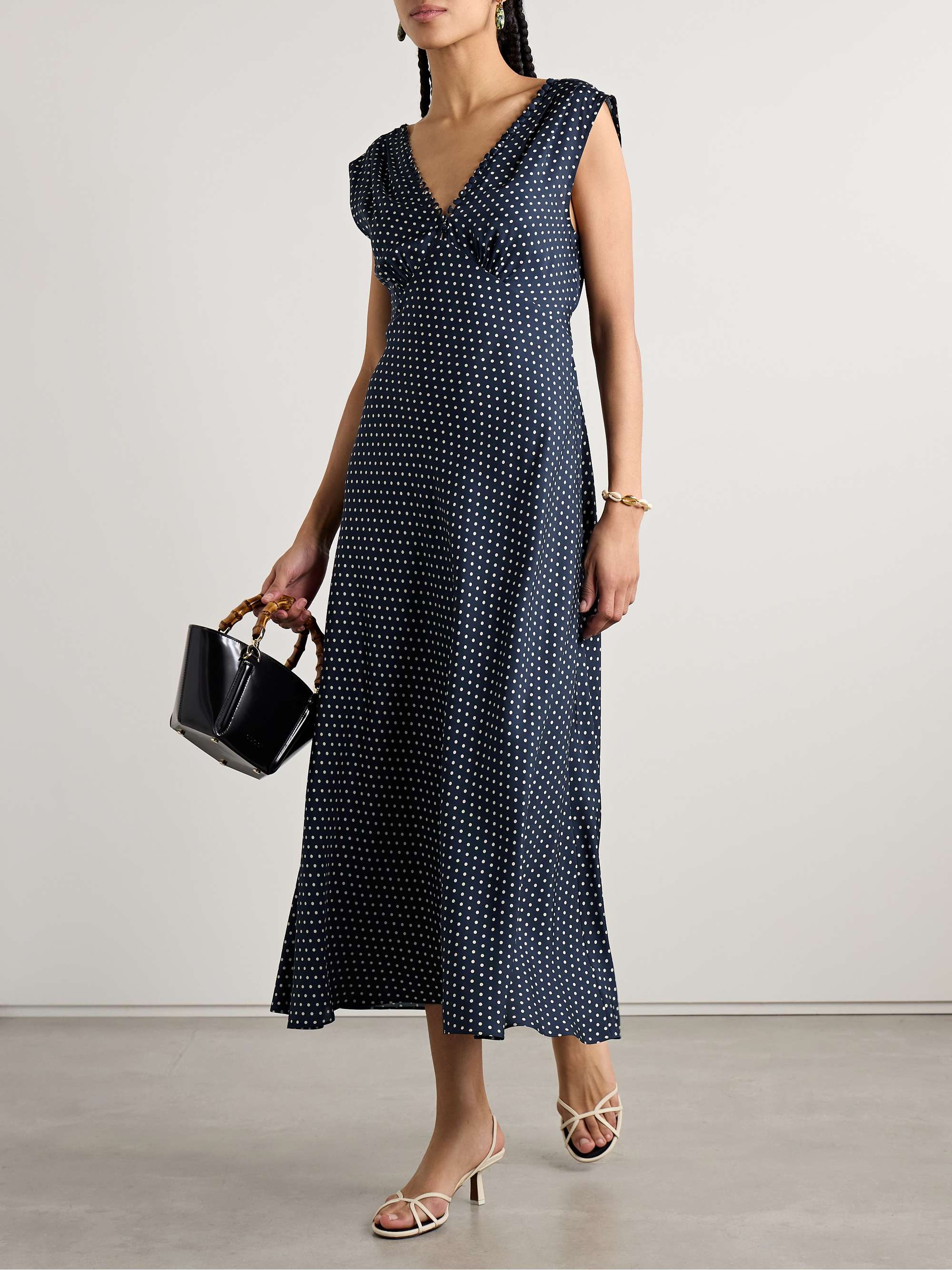 Tahlia Belted Polka-Dot Silk-Blend Twill Midi Dress