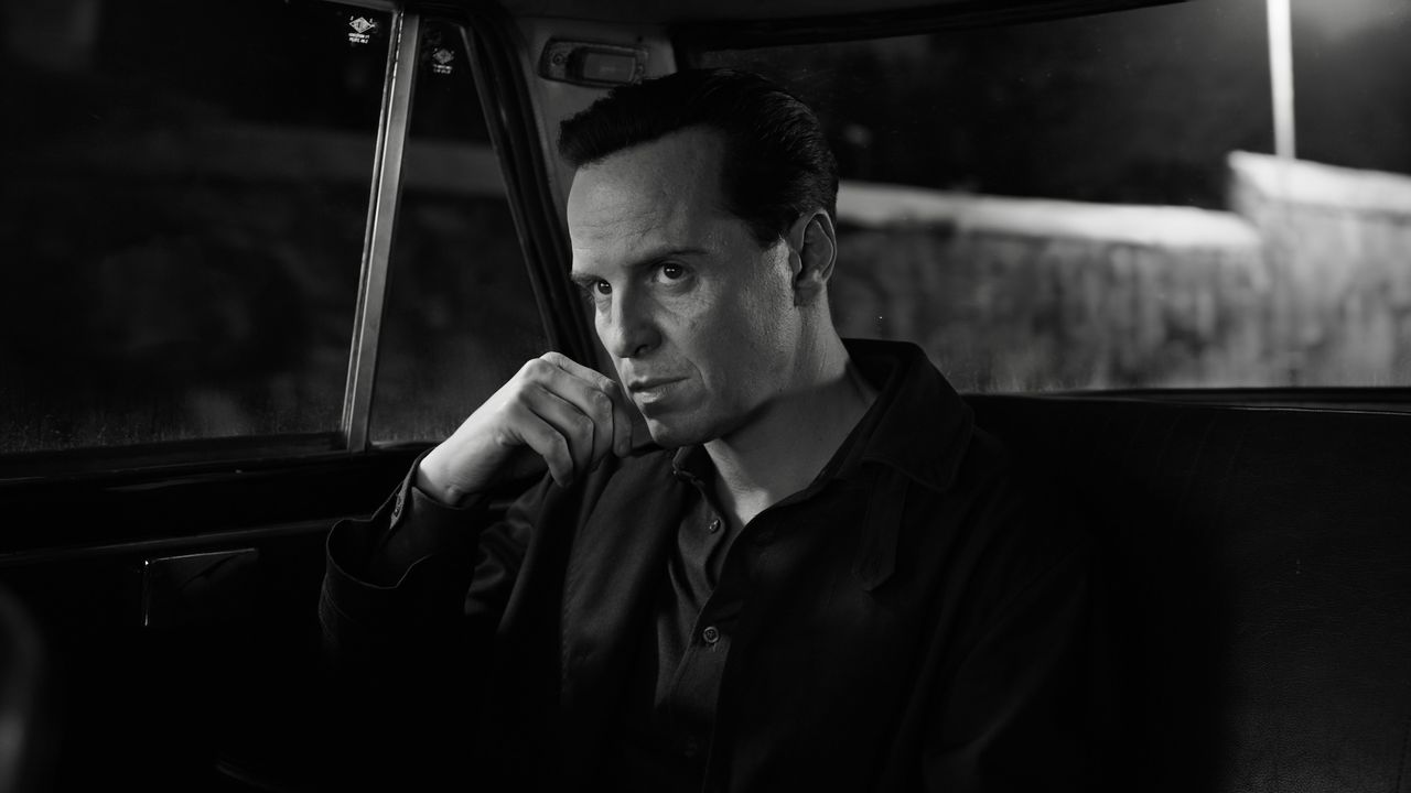 black and white photo of andrew scott in ripley netflix limited series