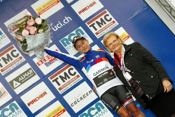 Pooley celebrates on the podium