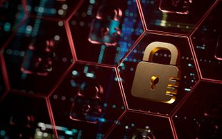 Ransomware concept art with golden padlock pictured on digital background