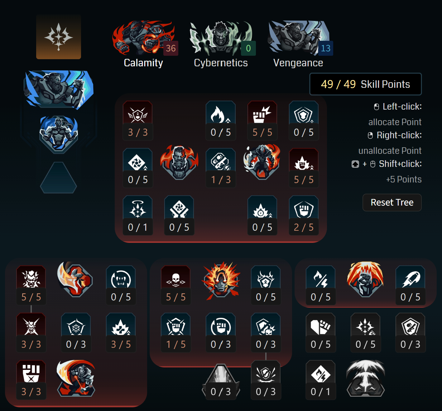 Borderlands 4 Amon builds: A screenshot of Amon's Calamity tree for the One-Punch Man build from Maxroll's builder.