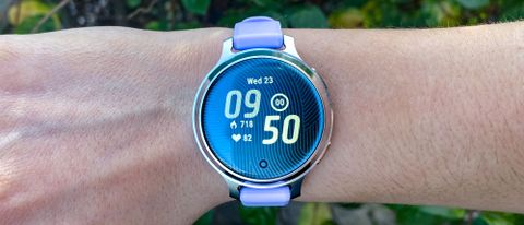 the Garmin Lily 2 Active in purple on Jessica Downey&#039;s wrist