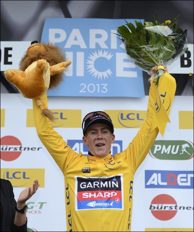 Andrew Talansky (Garmin-Sharp) in the leader's yellow jersey at Paris-Nice.
