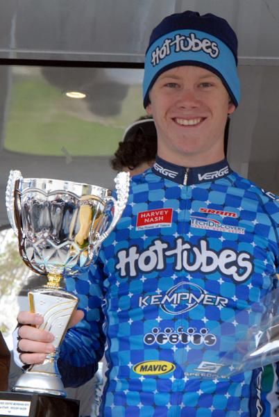 Lawson Craddock with his stage winner's trophy.