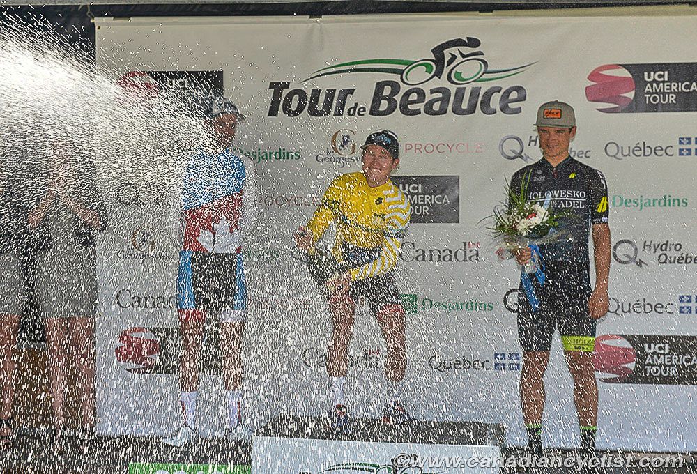 The final overall podium at Tour de Beauce: Hugo Houle, Greg Daniel and Robin Carpenter