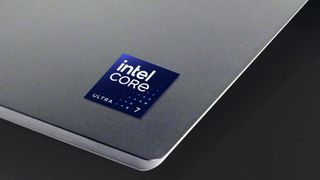 Intel new Core Ultra branding on a laptop badge. 