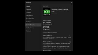 A screengrab of the updated Xbox Game Bar displaying system requirements