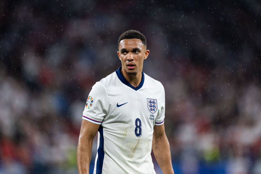 Trent Alexander-Arnold of England looks on during the UEFA EURO 2024 group stage match between Serbia and England at Arena AufSchalke on June 16, 2024 in Gelsenkirchen, Germany.