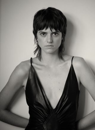 Julien T Hamon black and white photograph of girl with shag mullet haircut