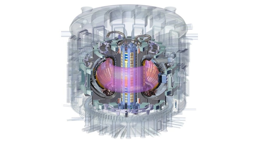 The tall electromagnet – the central solenoid – is at the heart of the ITER Tokamak.  It both initiates plasma current and drives and shapes the plasma during operation.