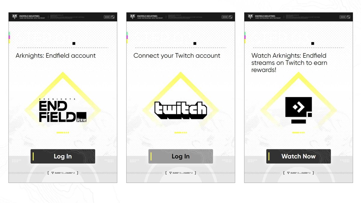 Arknights: Endfield game and Twitch account screen without the "Switch Character" option
