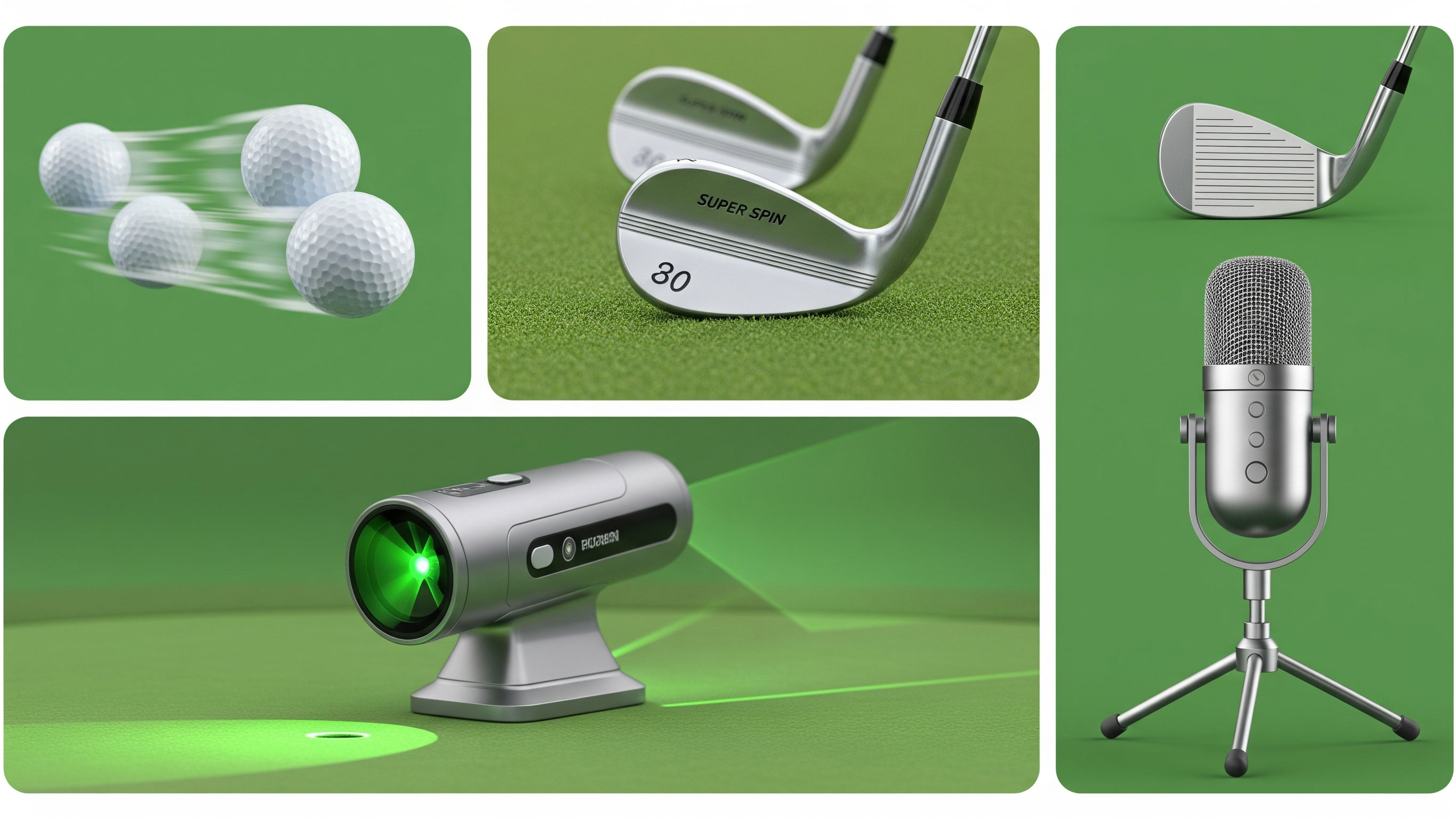 a montage of hypothetical golf equipment generated by Google Gemini