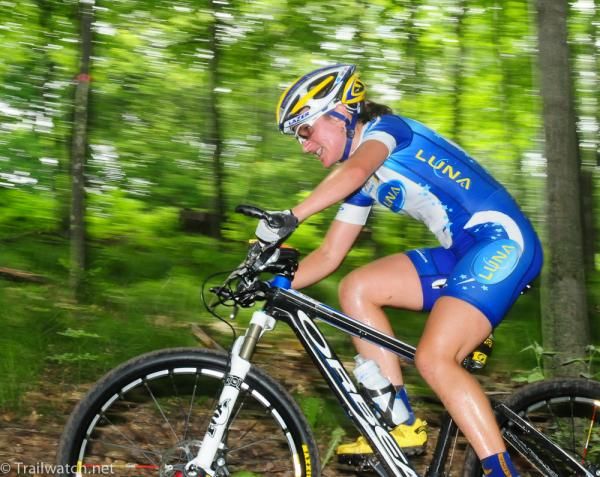 Amy Dombroski (Crank Bros) on one of the climbs up the ski hill last year.