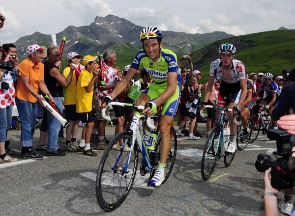Giro champion Ivan Basso (Liquigas) climbs the Col de la Madeleine.