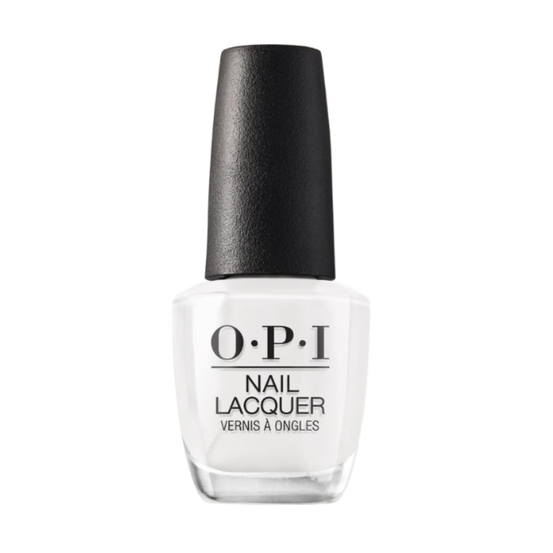A product shot of the OPI Nail Lacquer in Shade Alpine Snow, on a white background