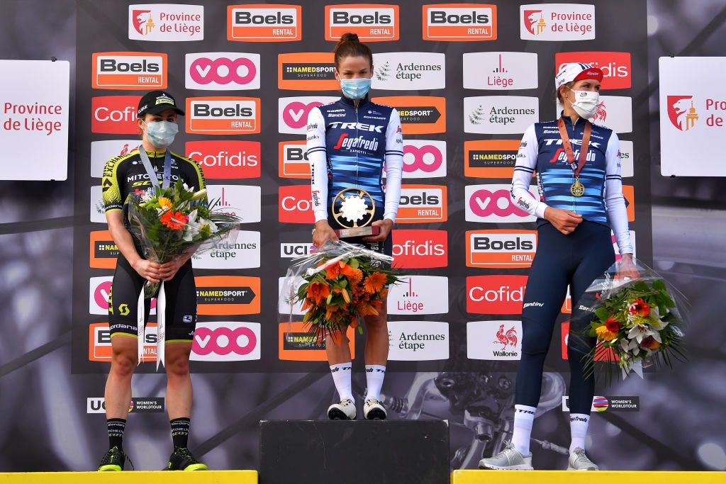 The podium in Li&egrave;ge-Bastogne-Li&egrave;ge Femmes