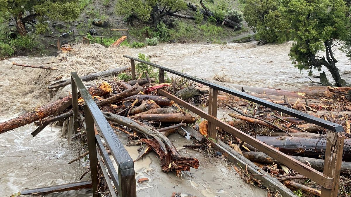 Bridge damaged by June 2022 flooding at Yellowstone National Park