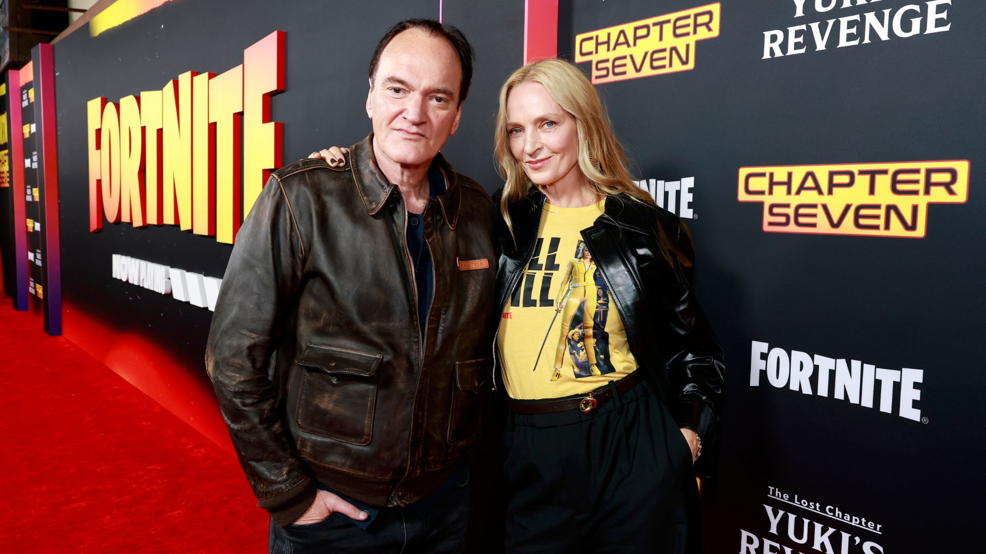 (L-R) Quentin Tarantino and Uma Thurman attend Fortnite Now Playing, celebrating "The Lost Chapter" on November 19, 2025 at the Vista Theater in Hollywood, California