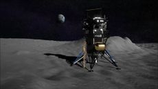 An illustration of the private Nova-C moon lander built by Intuitive Machines on the lunar surface.